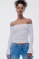 Ardene Off Shoulder Bell Sleeve Top in White | Size | Polyester/Rayon/Elastane