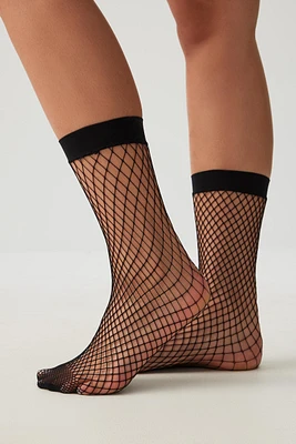 Ardene Fishnet Demi Crew Socks in Black | Nylon/Spandex