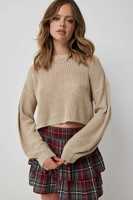 Ardene Boxy Crop Sweater in Beige | Size Small | 100% Acrylic