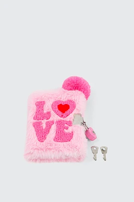Ardene Kids Plush Diary with Lock & Pen in Light Pink