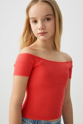 Ardene Kids Off Shoulder Top in Red | Size | Spandex/Cotton
