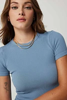 Ardene Seamless Crop Crew Neck T-Shirt in | Size | Polyester/Nylon/Elastane | Eco-Conscious