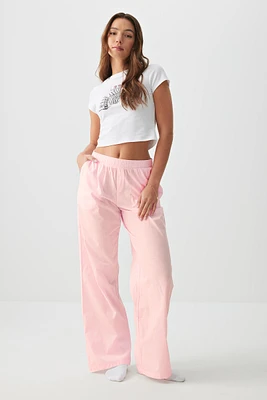 Ardene Loose Poplin PJ Pants in Light Pink | Size | 100% Cotton