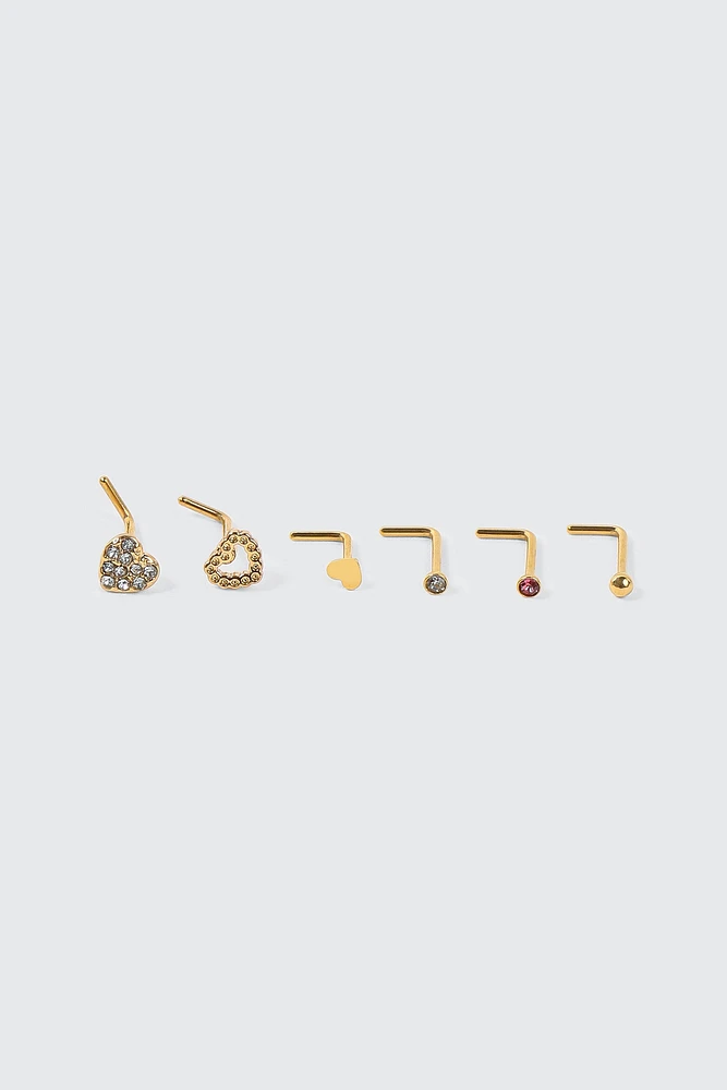 Ardene 6-Pack 18K Gold Plated Heart Nose Studs