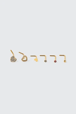 Ardene 6-Pack 18K Gold Plated Heart Nose Studs