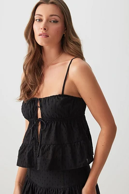 Ardene Tie Front Babydoll Tank Top in Black | Size Small | 100% Cotton