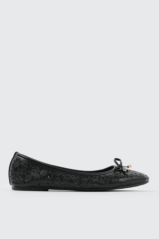 Ardene Laser Cut Ballet Flats in Black | Size | Eco-Conscious