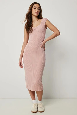 Ardene Cap Sleeve Bodycon Midi dress in Medium Pink | Size | Polyester/Rayon/Spandex