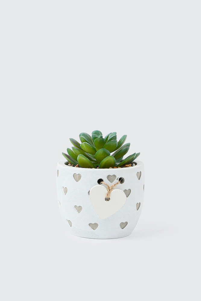 Ardene Artificial Plant in Cutout Heart Pot in White