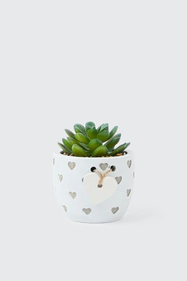 Ardene Artificial Plant in Cutout Heart Pot in White