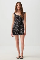 Ardene Printed Mini Dress with Integrated Shorts in Black | Size Large | Polyester/Elastane