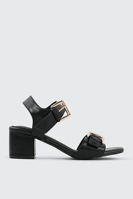 Ardene Block Heel Sandals with Chunky Buckles in Black | Size | Faux Leather | Eco-Conscious