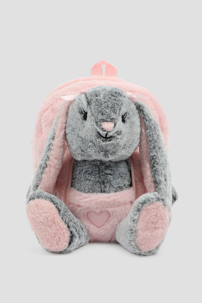 Ardene Kids Backpack with Animal Plushie in Light Grey | Polyester