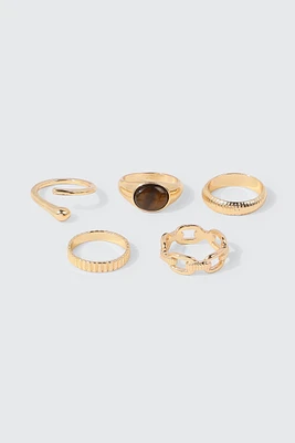 Ardene 5-Pack Statement Rings in Gold | Size Small