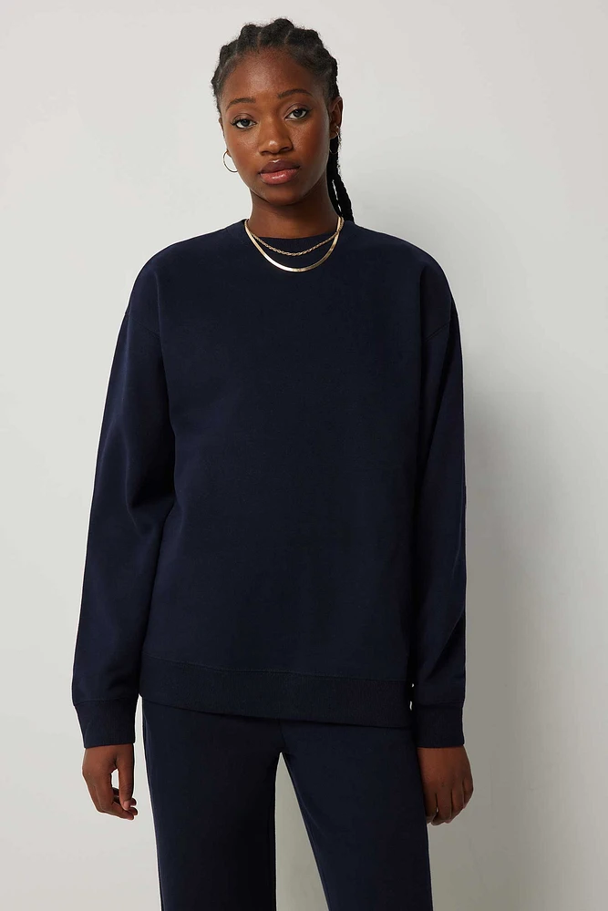 Ardene Solid Crew Neck Sweatshirt in Dark Blue | Size | Polyester/Cotton | Eco-Conscious
