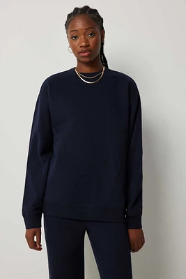 Ardene Solid Crew Neck Sweatshirt in Dark Blue | Size | Polyester/Cotton | Eco-Conscious