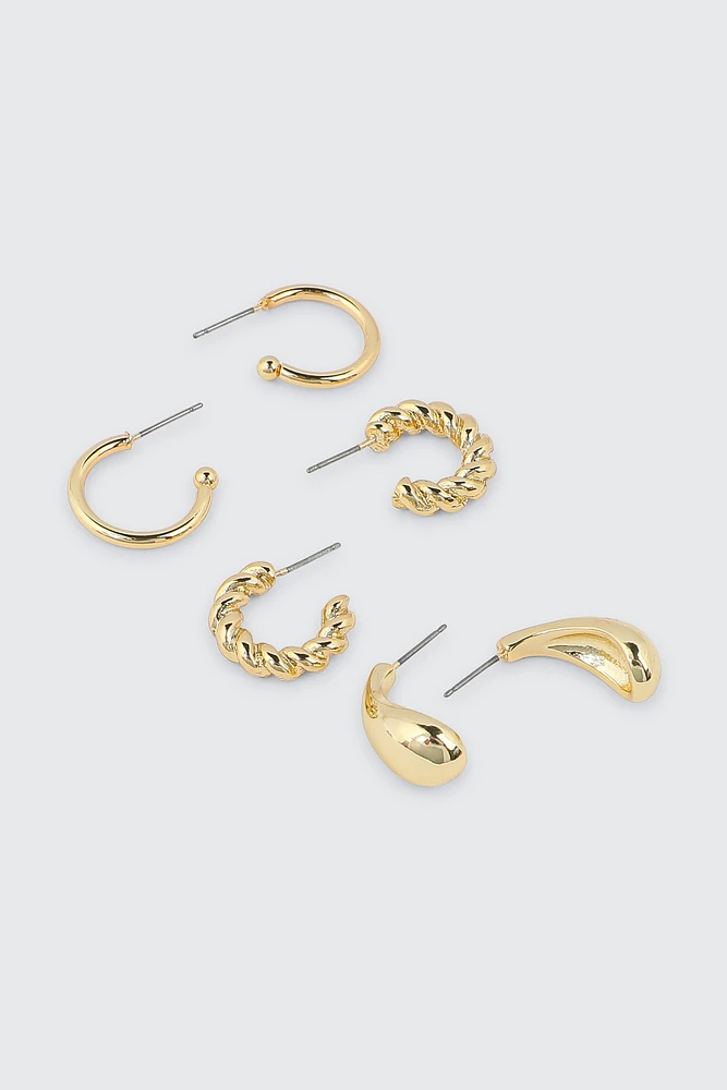 Ardene 3-Pack 14K Gold Plated Hoop Earrings | Stainless Steel