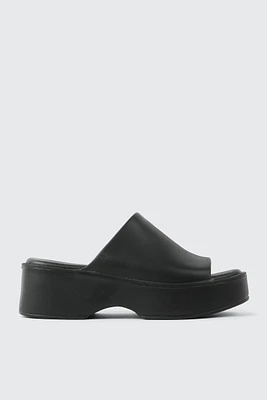 Ardene Square Toe Platform Slides in Black | Size 5 | Eco-Conscious