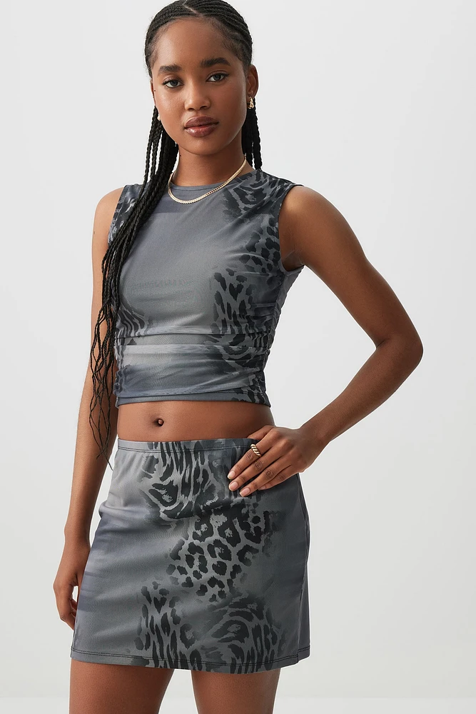 Ardene Mesh Mini Skirt in Grey | Size | Polyester/Spandex
