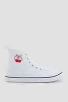 Ardene Canvas High Top Sneakers with Cherry Embroidery in White | Size | Eco-Conscious