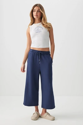 Ardene Wide Leg Pull On Capris in Dark Blue | Size | Polyester/Elastane
