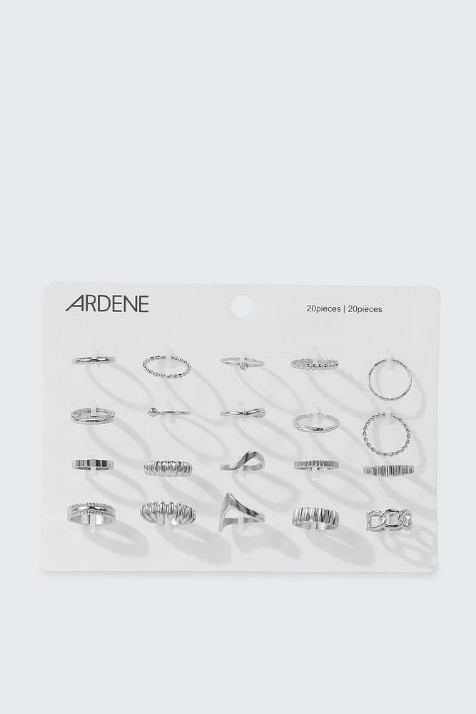 Ardene 20-Pack Assorted Rings in Silver | Size