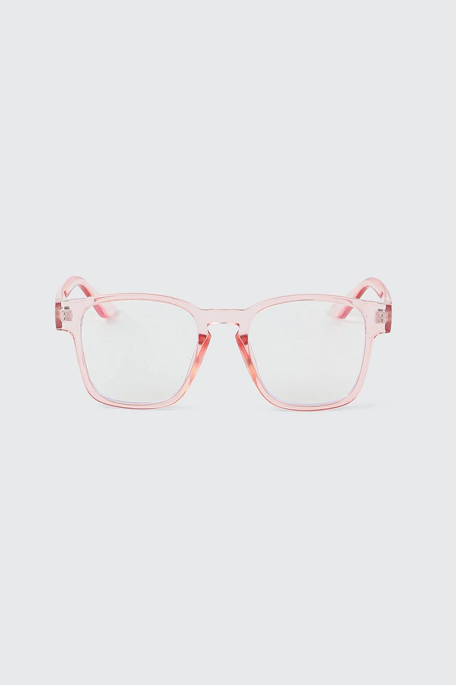 Ardene Blue Light Square Glasses in Light Pink