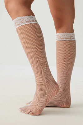 Ardene Sheer Lace Trim Demi Crew Socks in | Nylon/Spandex