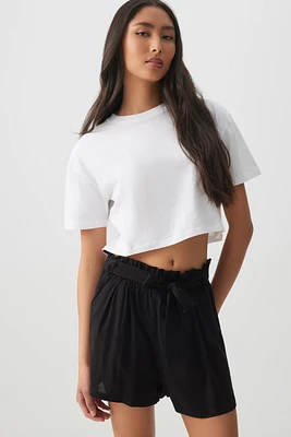 Ardene Basic Ultra High Rise Paperbag Shorts in Black | Size | Viscose | Eco-Conscious | 100% Recycled