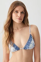Ardene Toile de Jouy Triangle Bikini Top in Medium Blue | Size | Polyester/Nylon/Elastane | Microfiber