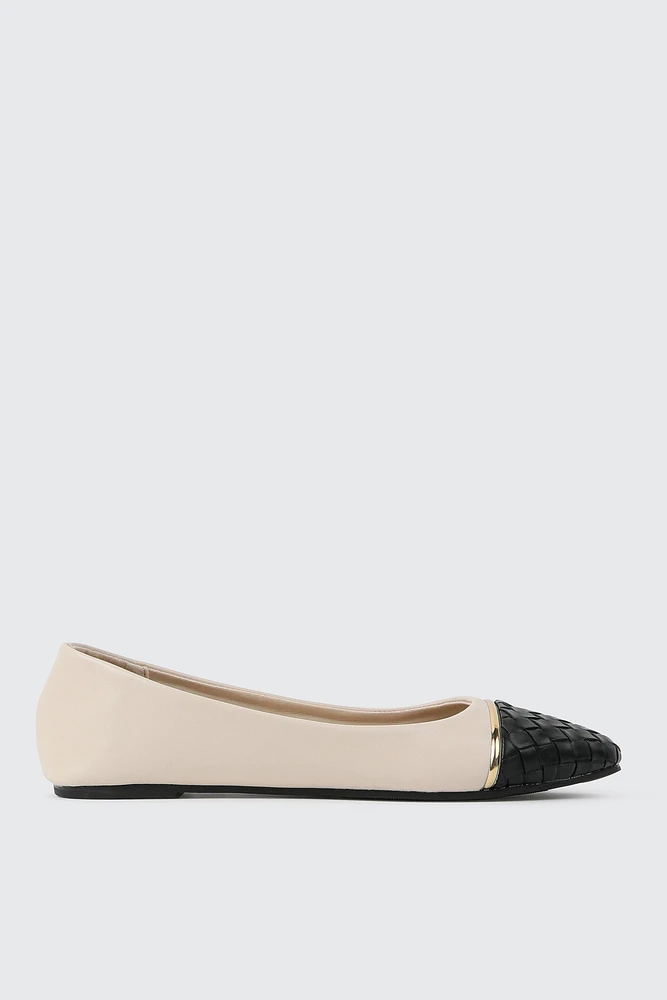 Ardene Woven Toe Ballet Flats in Beige | Size | Faux Leather | Eco-Conscious