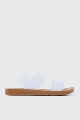 Ardene Elastic Strap Flat Sandals in White | Size