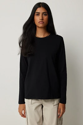 Ardene Basic Long Sleeve T-Shirt in Black | Size | Cotton/Elastane | Eco-Conscious