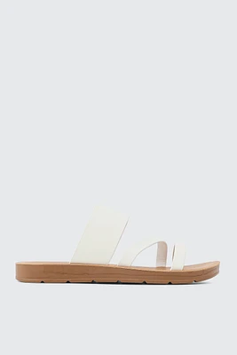 Ardene Strappy Flat Sandals in White | Size | Eco-Conscious