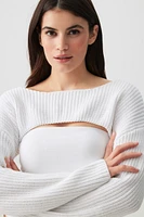 Ardene Boat Neck Shrug Sweater in White | Size Small | 100% Cotton