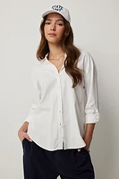 Ardene Oversized Button Up Shirt in White | Size Large | Rayon/Cotton