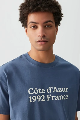Ardene Man Boxy Graphic T-Shirt For Men in Medium Blue | Size Medium | 100% Cotton