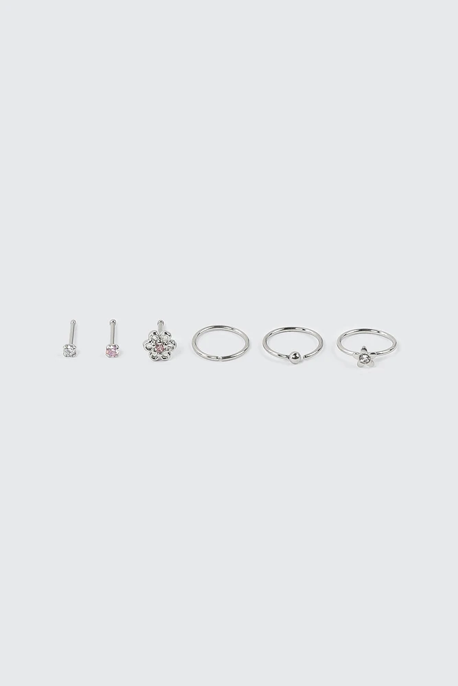 Ardene 6-Pack Flower Nose Piercings in Silver