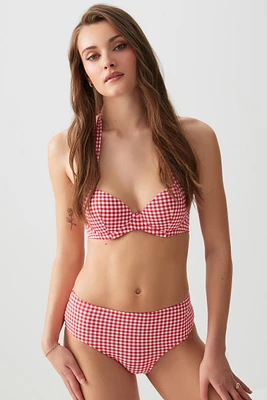 Ardene Retro High Waist Bikini Bottom in Red | Size Large | Polyester/Nylon/Spandex | Microfiber