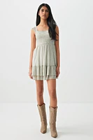 Ardene Printed Mini Chiffon Ruffle Dress in Light Green | Size | Polyester