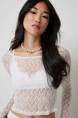 Ardene Boat Neck Lace Top in White | Size | Nylon/Elastane