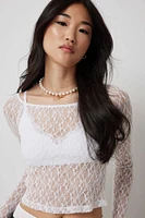 Ardene Boat Neck Lace Top in White | Size | Nylon/Elastane