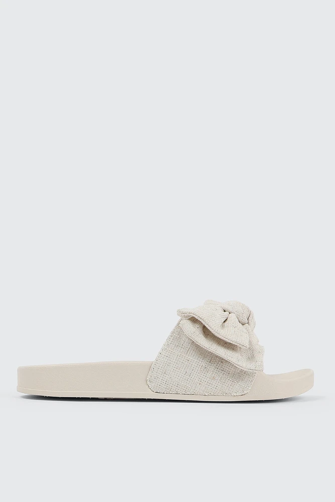 Ardene Slides with Bow Detail in Beige | Size