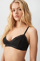 Ardene Lace Trim Bralette with Signature Band in | Size | Polyester/Elastane | Eco-Conscious
