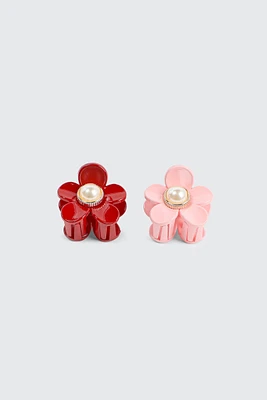 Ardene 2-Pack Flower Hair Clips in Red