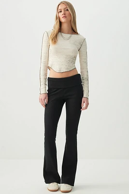 Ardene Foldover Flare Leggings in Black | Size | Polyester/Spandex/Cotton
