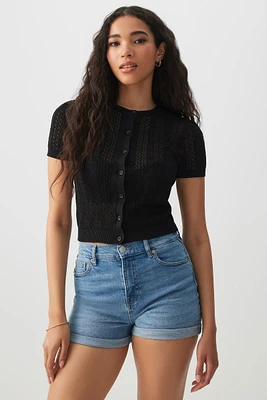 Ardene Open Stitch Short Sleeve Cardigan in | Size | 100% Cotton