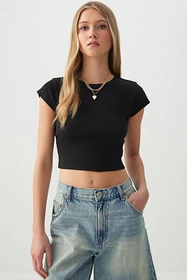 Ardene Basic Ultra Crop Crew Neck T-shirt in | Size | Cotton/Elastane/Viscose | Eco-Conscious