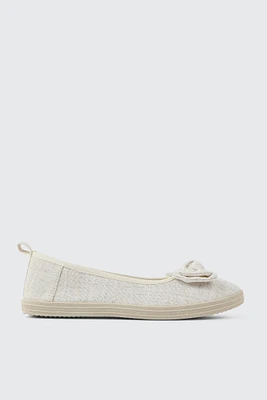Ardene Canvas Slip On Shoes With Bow Detail in Beige | Size