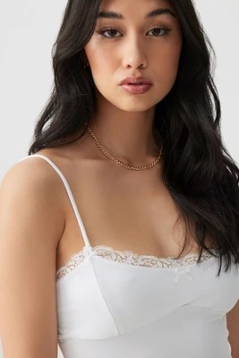 Ardene Contour Lace Trim Tank Top in White | Size | Elastane/Polyamide